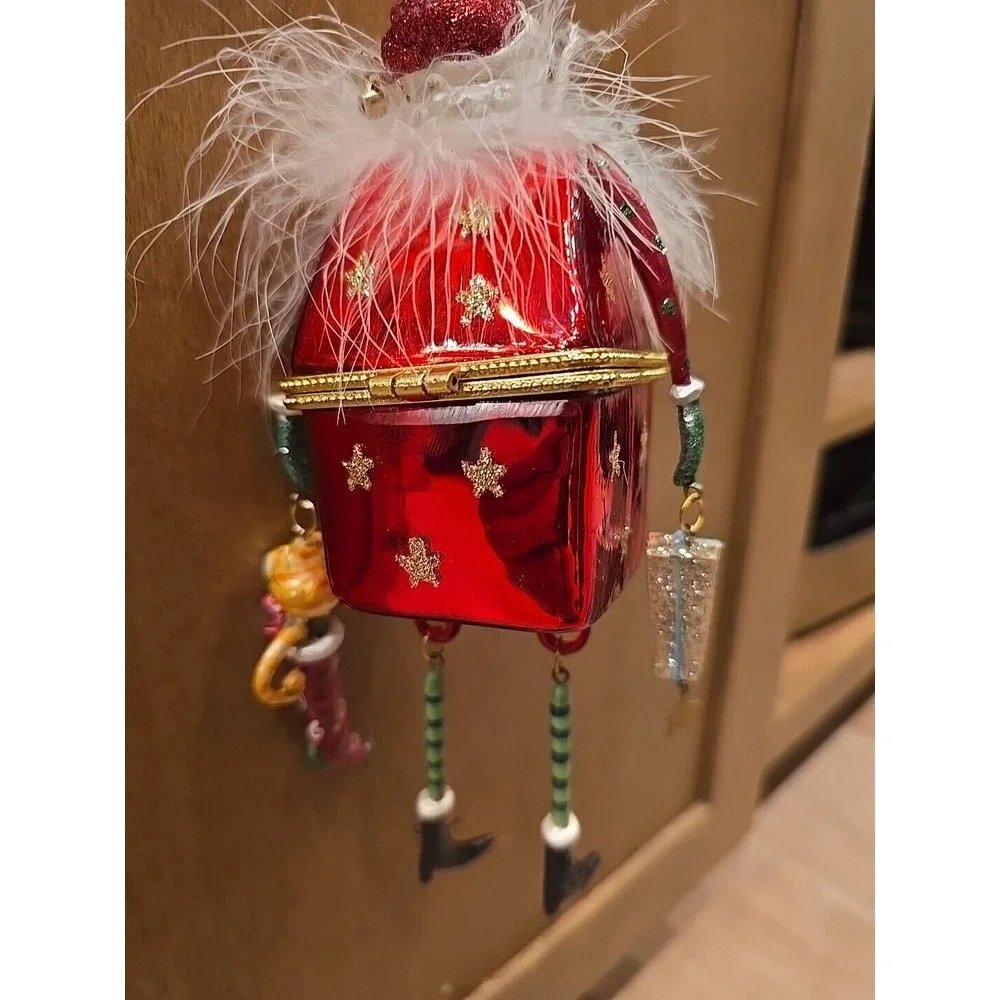 Santa Clause Rare Trinket Box Ornament Arms Legs Present Cat Share Your Blessing